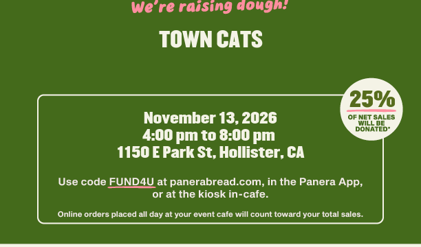 Fundraiser: Panera Raising Dough for TownCats – November 13